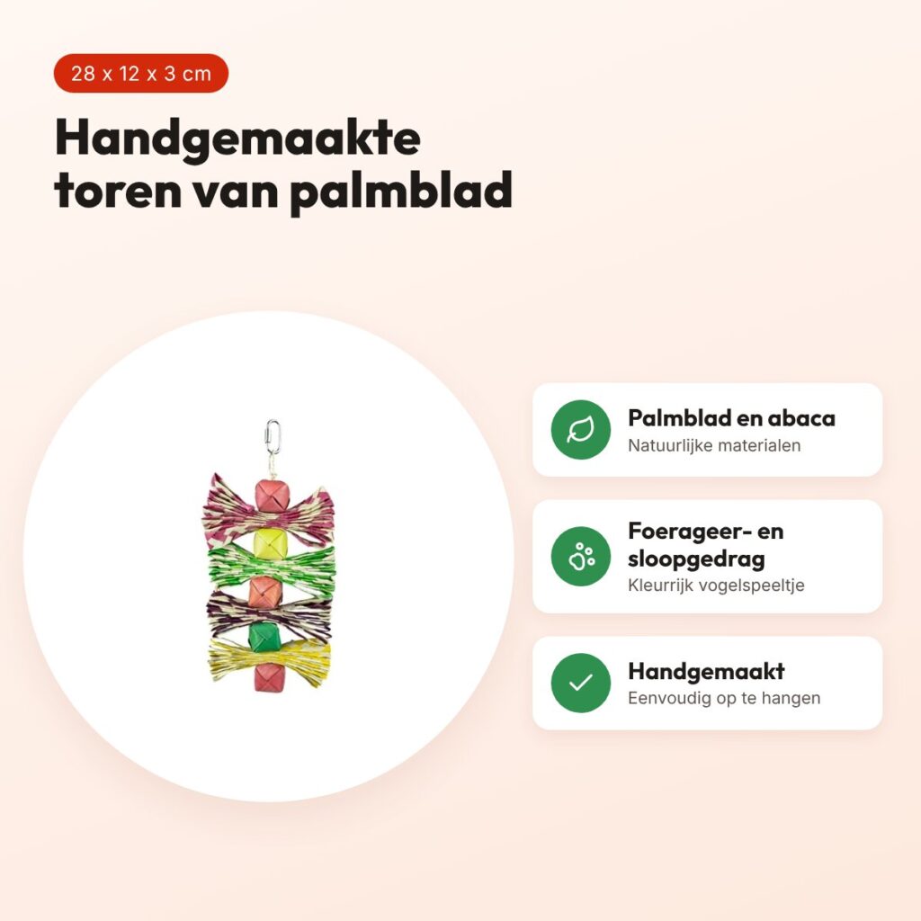 Back Zoo Nature vogelspeeltje Palmleaf Tower 28 x 12 x 3 cm – voordelen