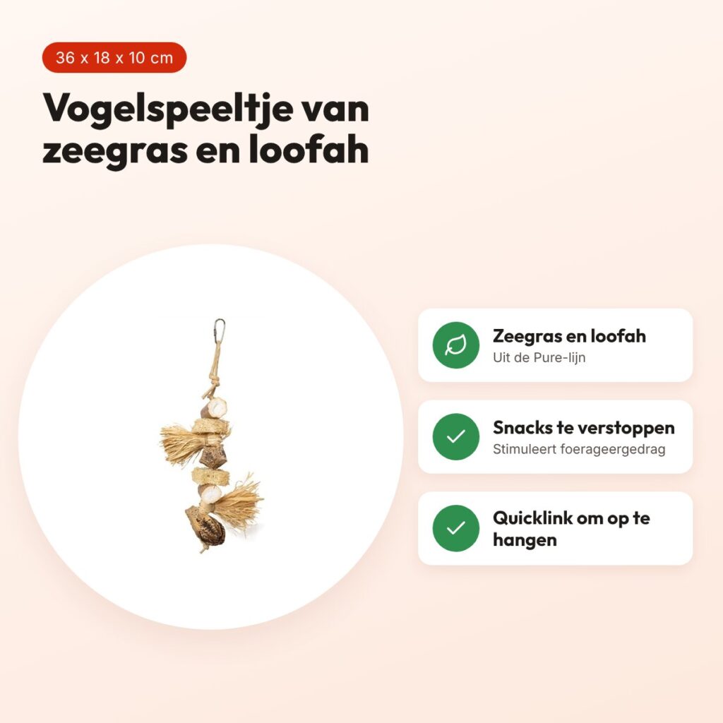 Back Zoo Nature vogelspeeltje Snack Stack 36 x 18 x 10 cm – zeegras – voordelen