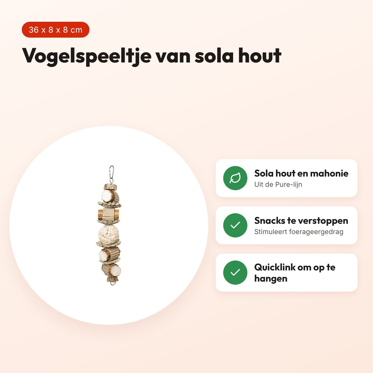 Back Zoo Nature vogelspeeltje Soft Wood Stacker 36 x 8 x 8 cm – sola hout – voordelen