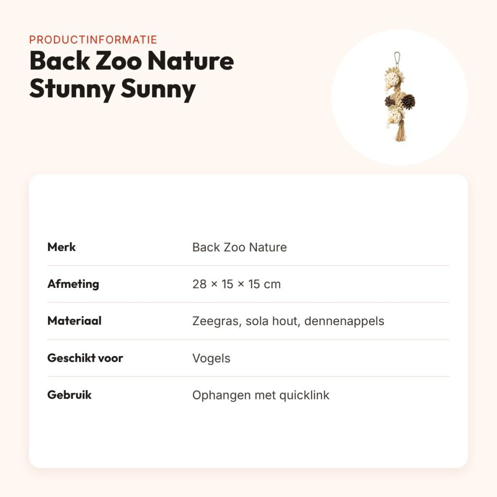 Back Zoo Nature vogelspeeltje Stunny Sunny 28 x 15 x 15 cm – zeegras – productinformatie