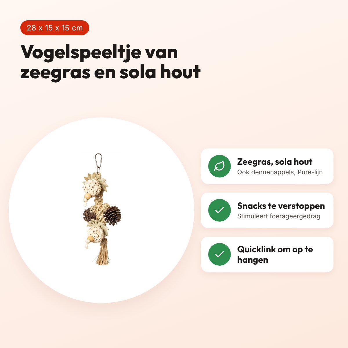 Back Zoo Nature vogelspeeltje Stunny Sunny 28 x 15 x 15 cm – zeegras – voordelen