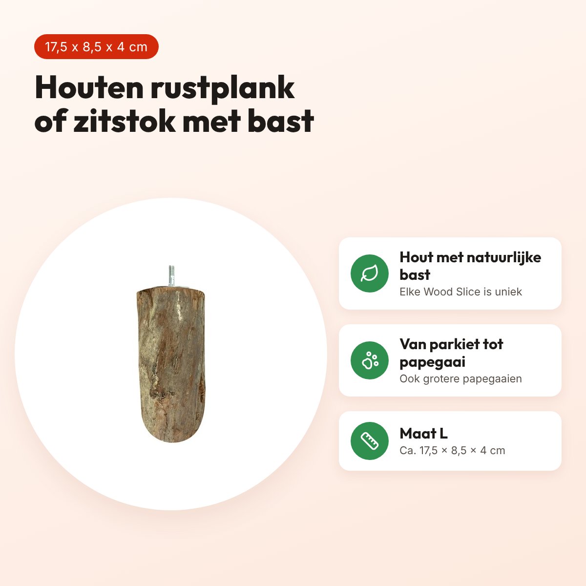 Back Zoo Nature Wood Slice Perch L 17,5 x 8,5 x 4 cm – houten zitstok – voordelen