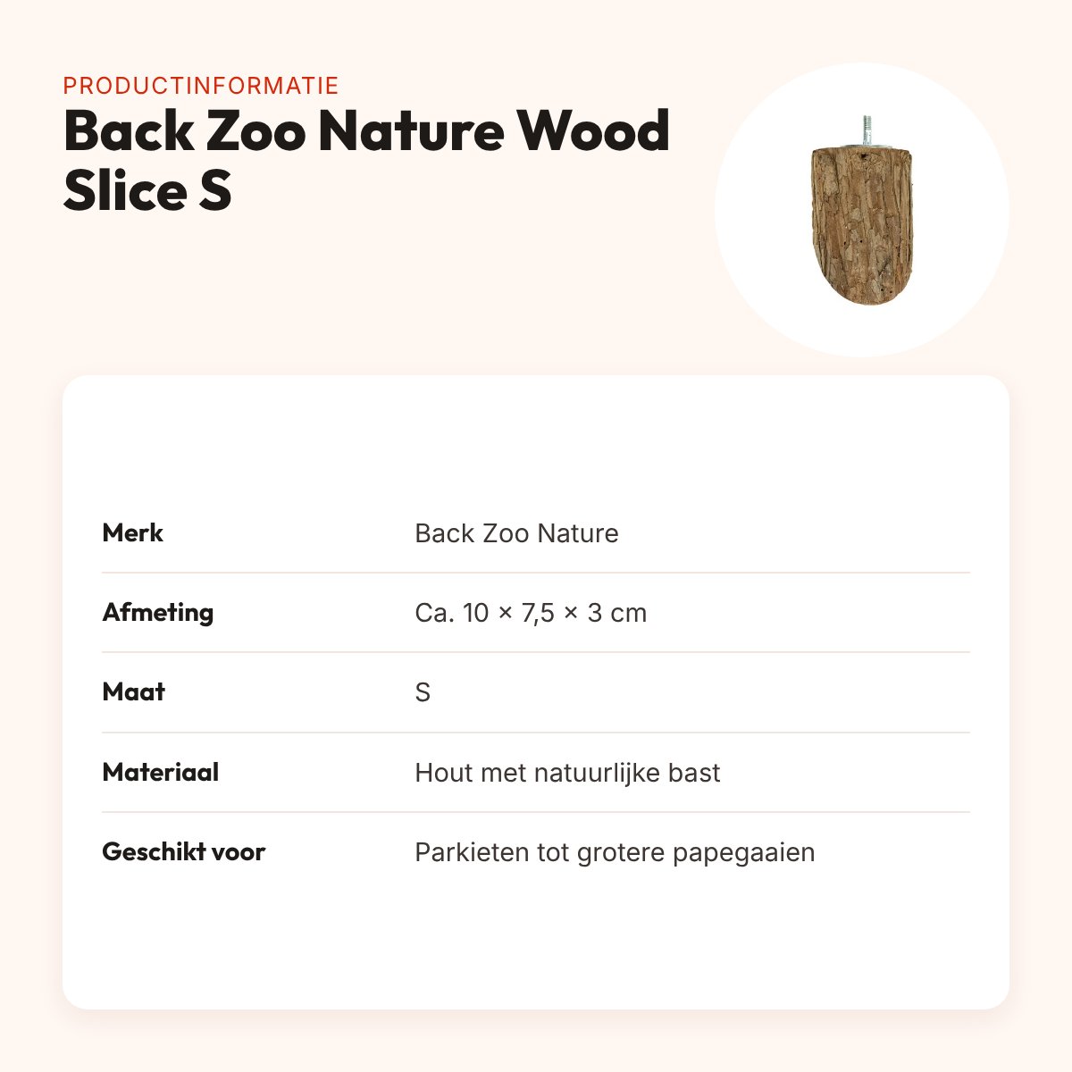 Back Zoo Nature Wood Slice Perch S 10 x 7,5 x 3 cm – houten zitstok – productinformatie