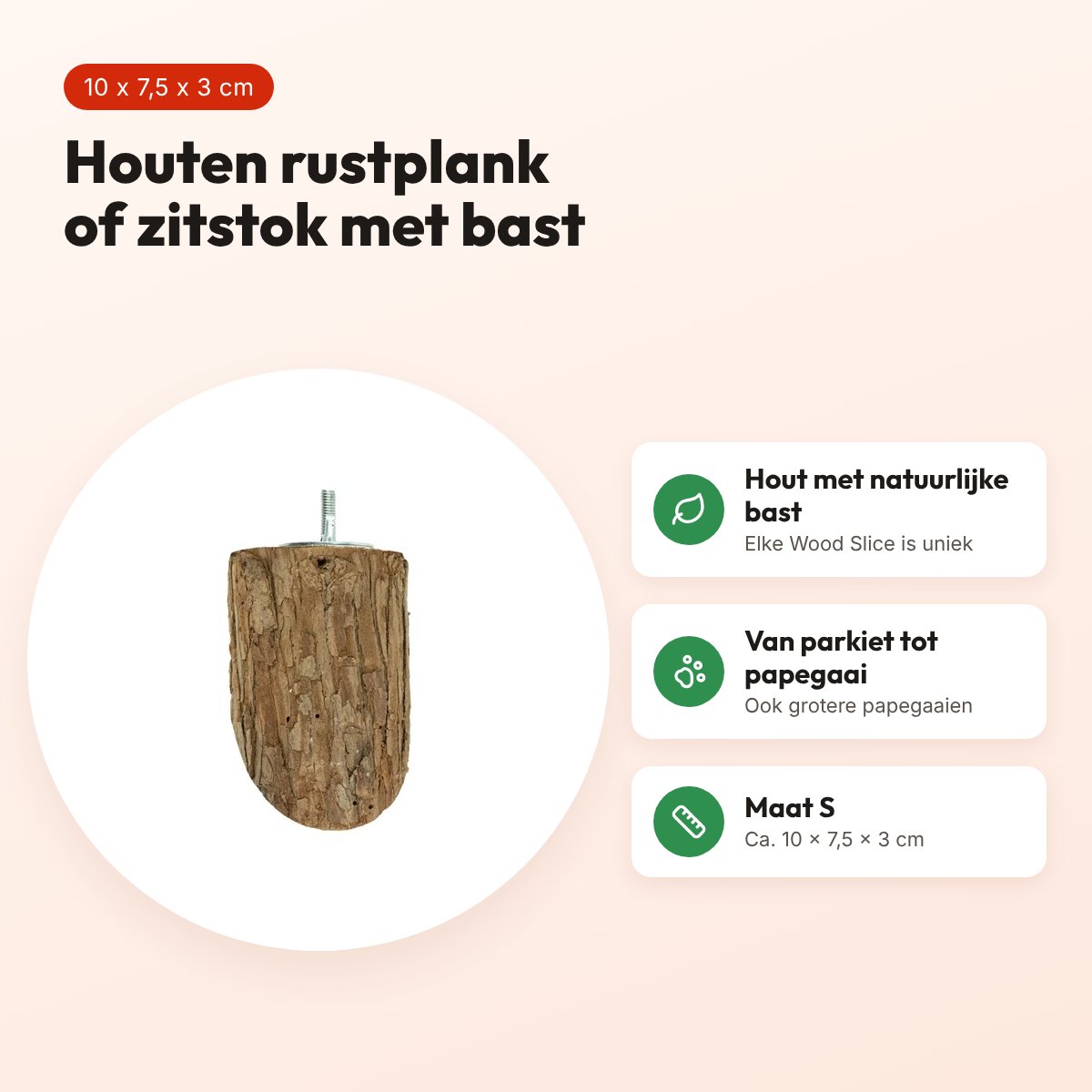 Back Zoo Nature Wood Slice Perch S 10 x 7,5 x 3 cm – houten zitstok – voordelen