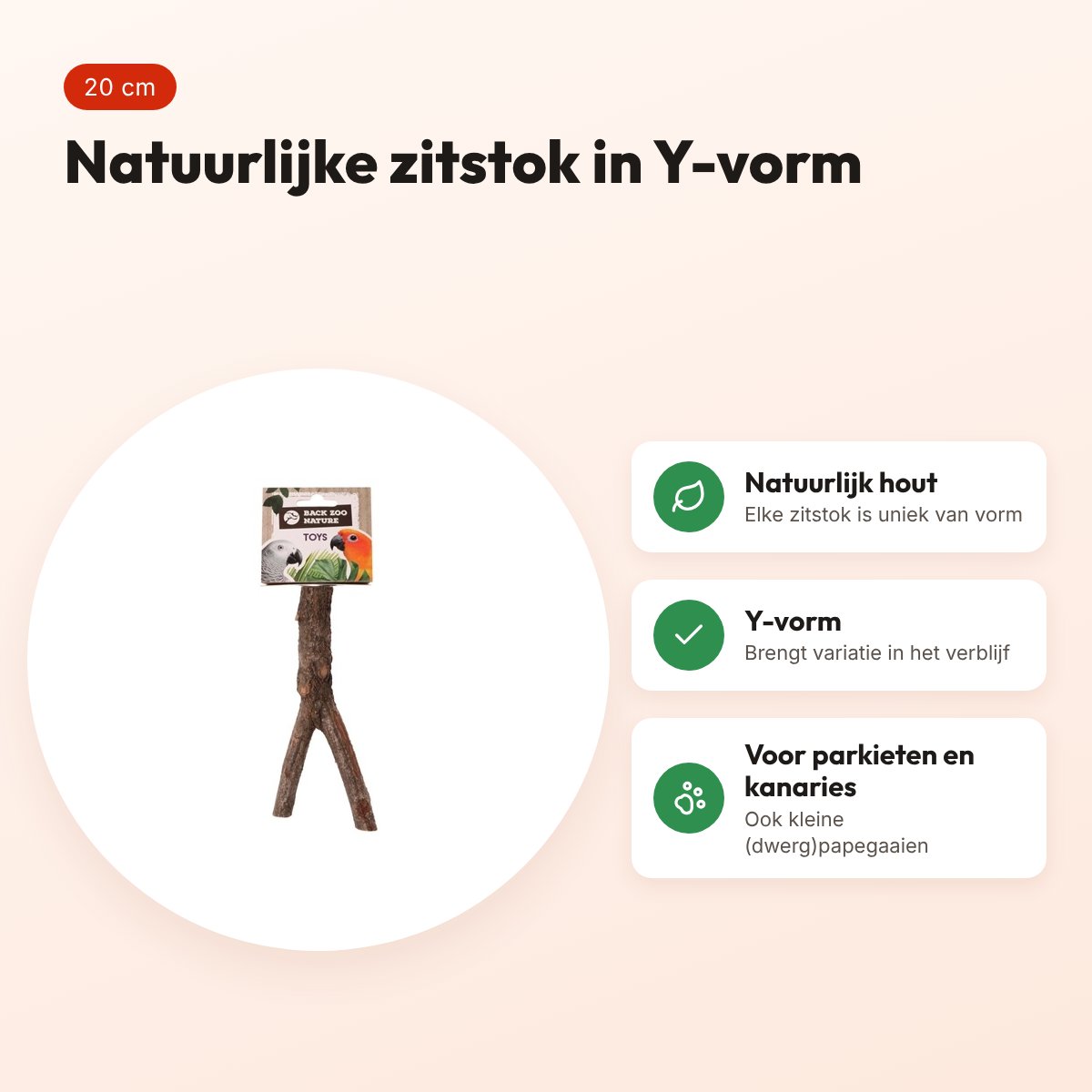 Back Zoo Nature Wooden Y-Perch 20 cm – natuurlijke zitstok – voordelen