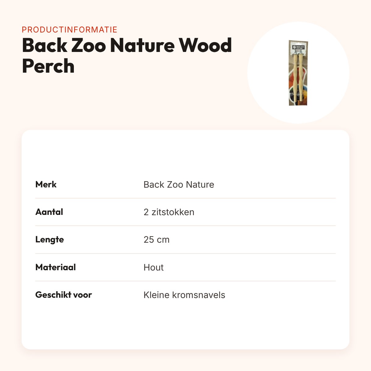 Back Zoo Nature zitstokken Wood Perch 25 cm – set van 2, kromsnavels – productinformatie
