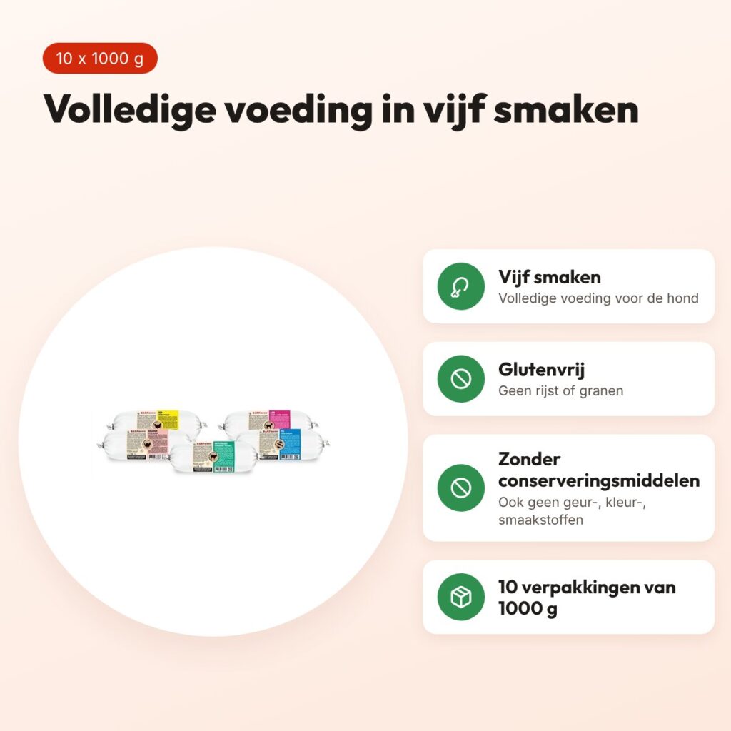 Barfmenu compleet hondenvoer 10 x 1000 g – 5 smaken, glutenvrij – voordelen