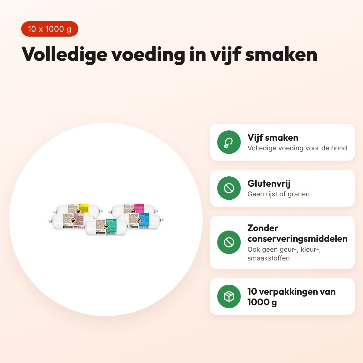 Barfmenu compleet hondenvoer 10 x 1000 g – 5 smaken, glutenvrij – voordelen
