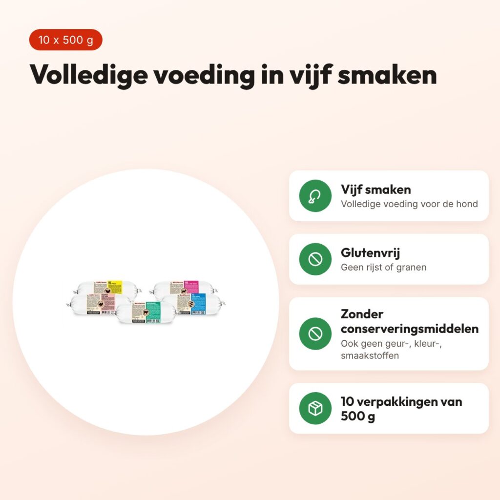 Barfmenu compleet hondenvoer 10 x 500 g – 5 smaken, vers – voordelen