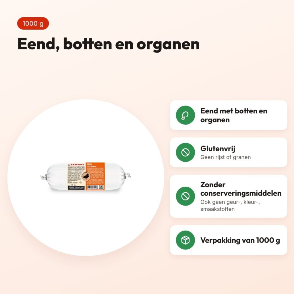 Barfmenu eend hondenvoer 1000 g – glutenvrij – voordelen