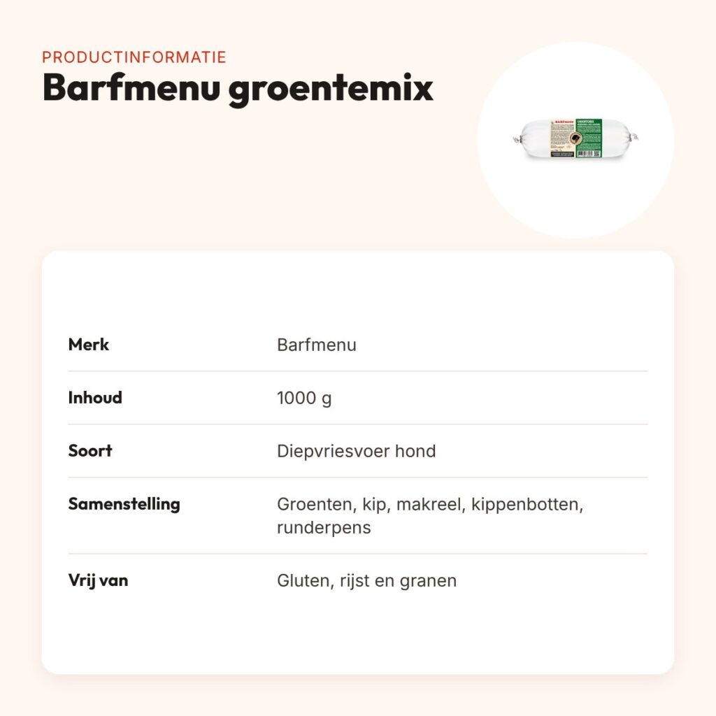 Barfmenu groentemix hondenvoer 1000 g – glutenvrij, los of als aanvulling – productinformatie