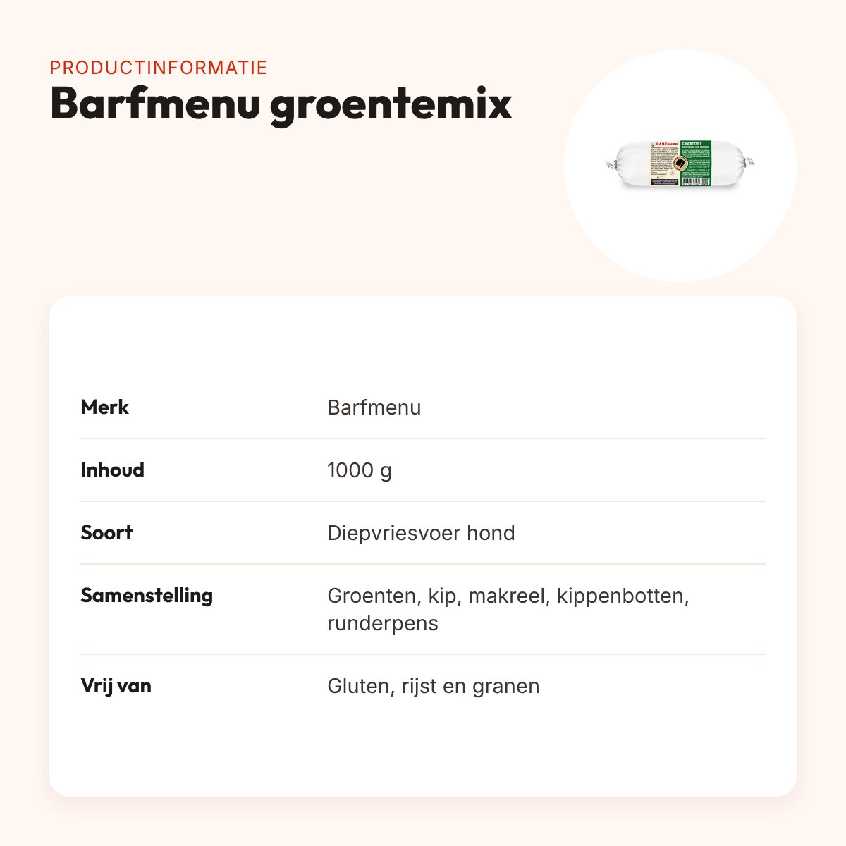 Barfmenu groentemix hondenvoer 1000 g – glutenvrij, los of als aanvulling – productinformatie