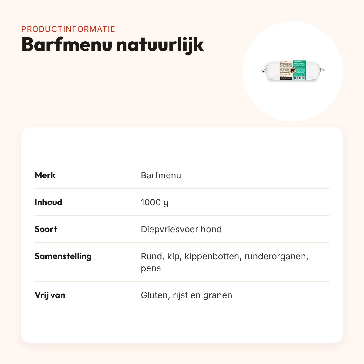 Barfmenu hondenvoer natuurlijk 1000 g – rund en kip, glutenvrij – productinformatie