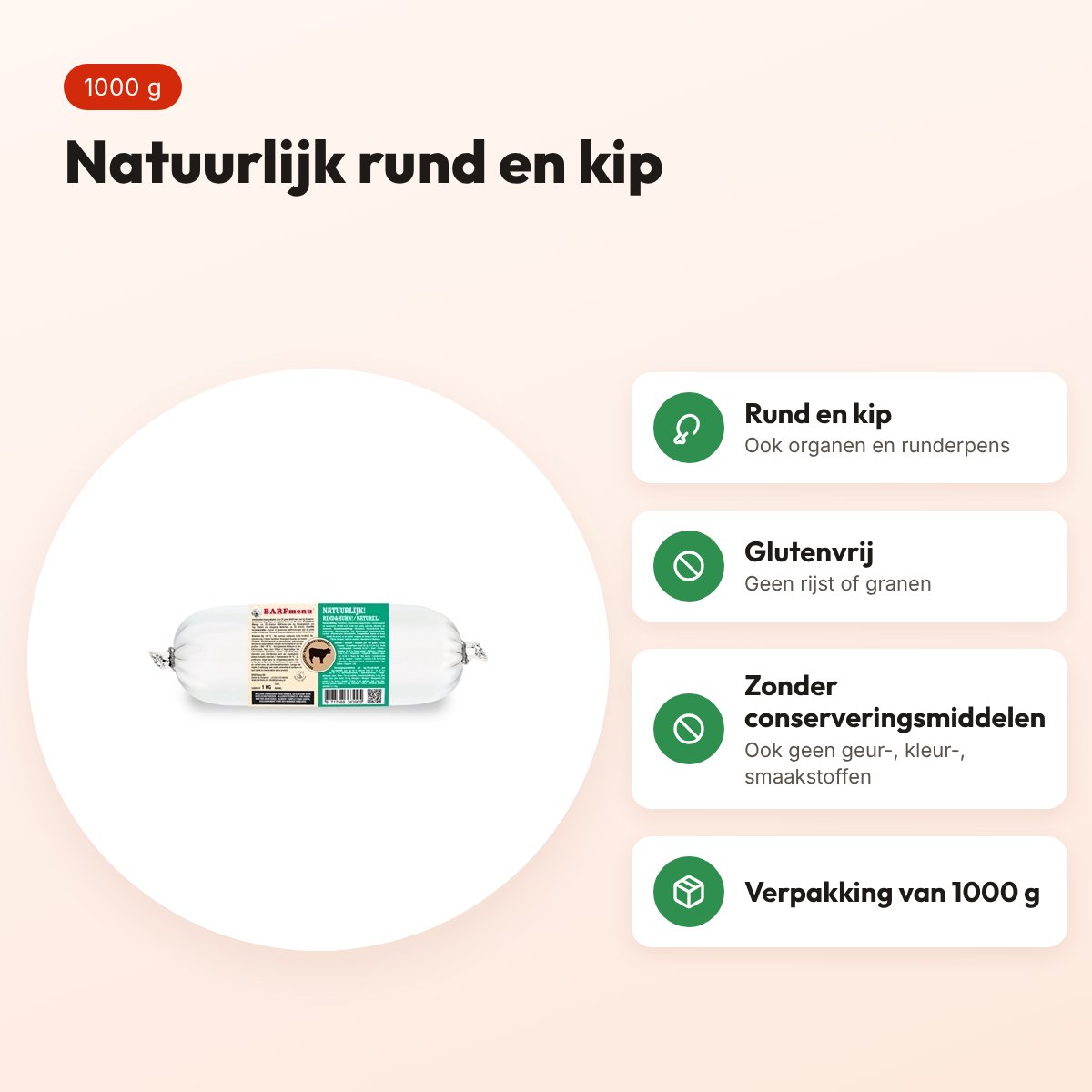 Barfmenu hondenvoer natuurlijk 1000 g – rund en kip, glutenvrij – voordelen