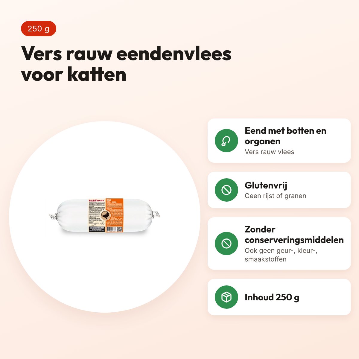 Barfmenu kattenvoer eend 250 g – glutenvrij, vers rauw vlees – voordelen