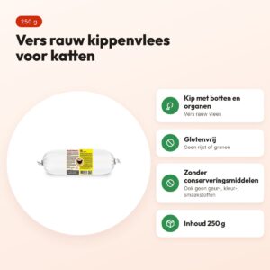 Barfmenu kattenvoer kip 250 g – glutenvrij, vers rauw kippenvlees – voordelen