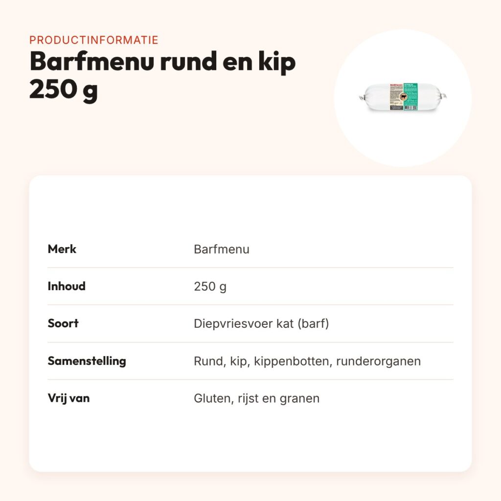Barfmenu kattenvoer rund en kip 250 g – glutenvrij, vers rauw vlees – productinformatie