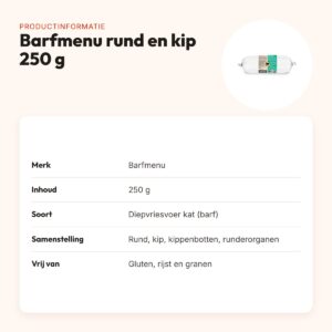 Barfmenu kattenvoer rund en kip 250 g – glutenvrij, vers rauw vlees – productinformatie