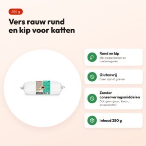 Barfmenu kattenvoer rund en kip 250 g – glutenvrij, vers rauw vlees – voordelen