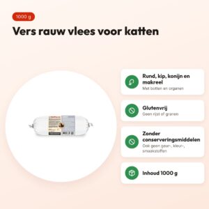 Barfmenu kattenvoer rundvlees 1000 g – glutenvrij, vers rauw vlees – voordelen