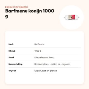Barfmenu konijn hondenvoer 1000 g – glutenvrij – productinformatie