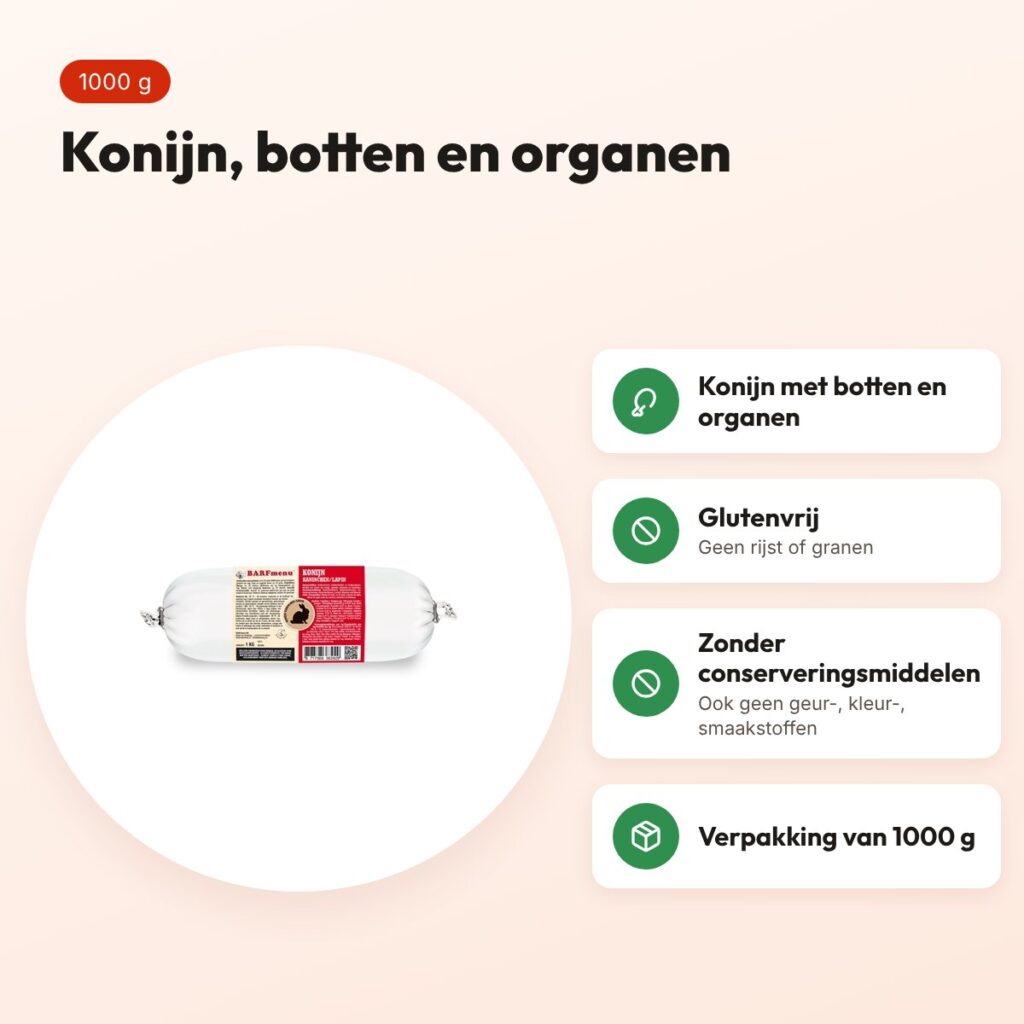 Barfmenu konijn hondenvoer 1000 g – glutenvrij – voordelen