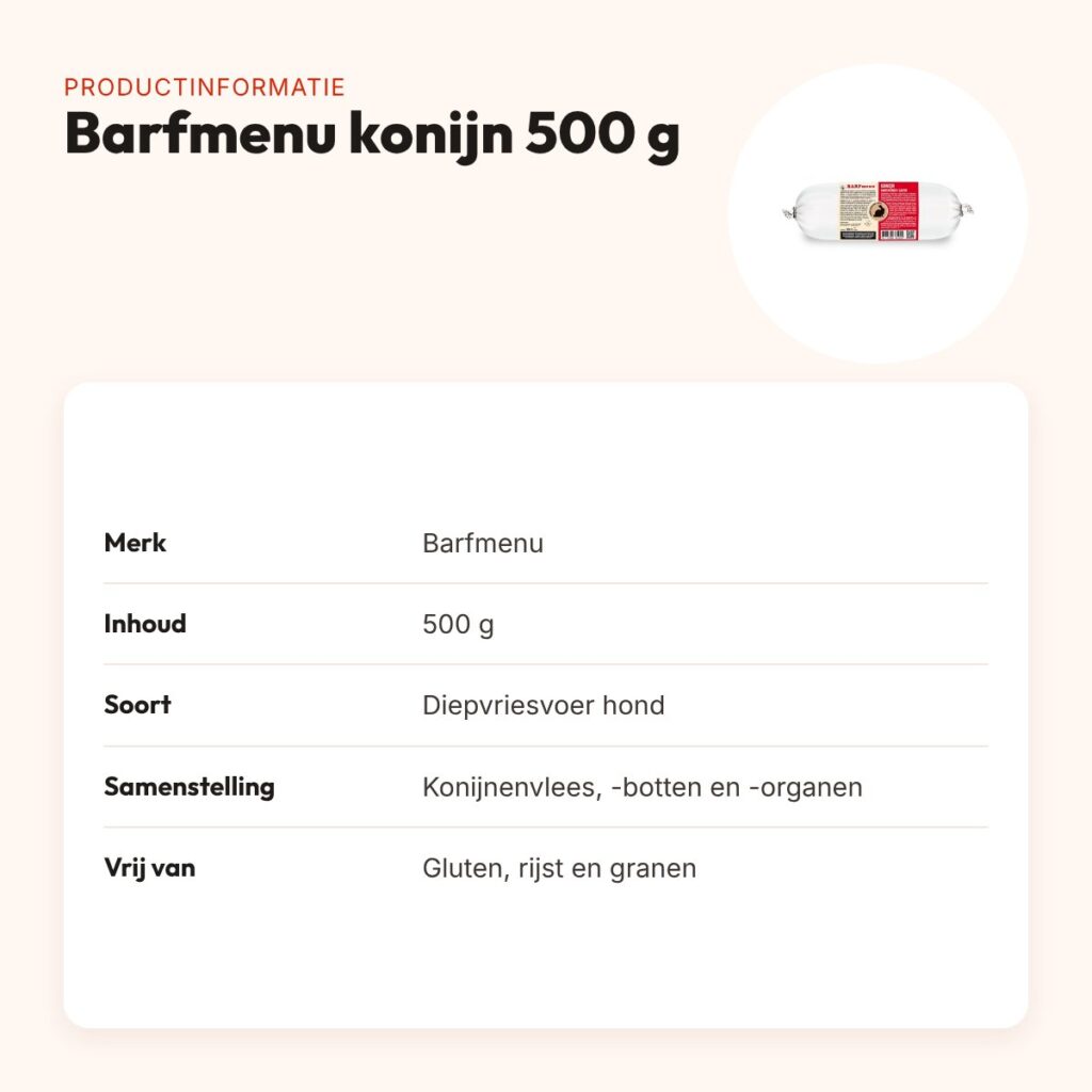 Barfmenu konijn hondenvoer 500 g – glutenvrij – productinformatie