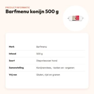Barfmenu konijn hondenvoer 500 g – glutenvrij – productinformatie