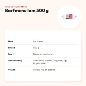 Barfmenu lam hondenvoer 500 g – glutenvrij – productinformatie