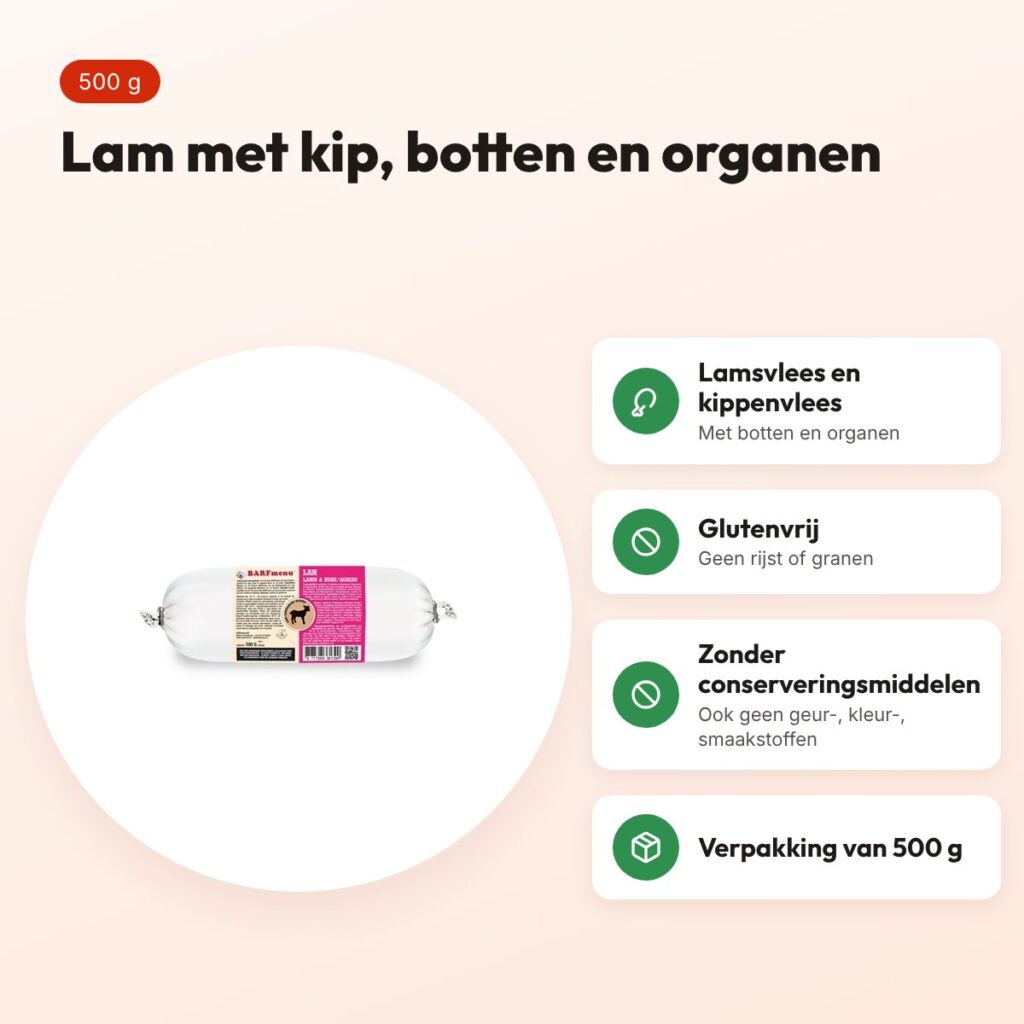 Barfmenu lam hondenvoer 500 g – glutenvrij – voordelen