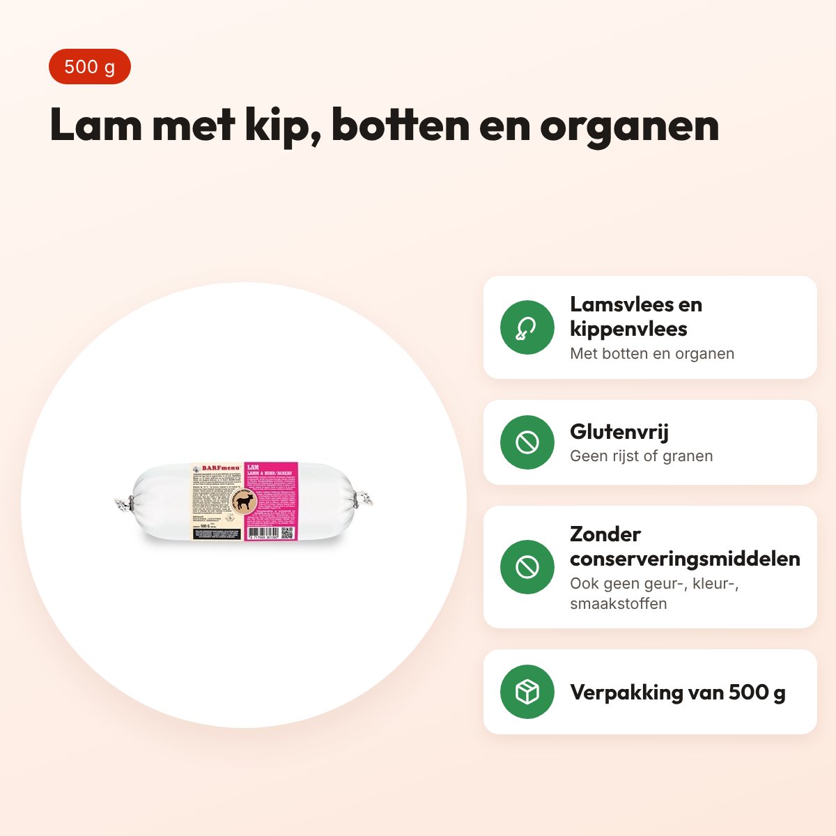 Barfmenu lam hondenvoer 500 g – glutenvrij – voordelen