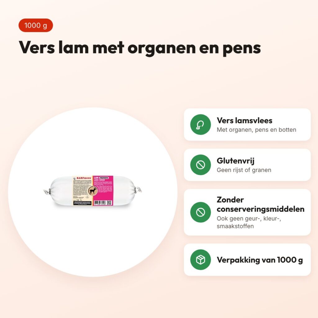 Barfmenu lam premium hondenvoer 1000 g – glutenvrij – voordelen