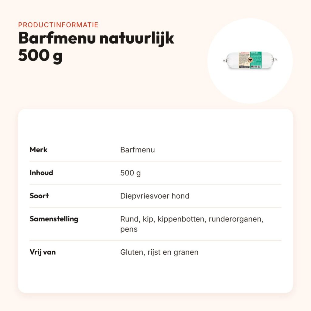 Barfmenu natuurlijk hondenvoer 500 g – glutenvrij – productinformatie