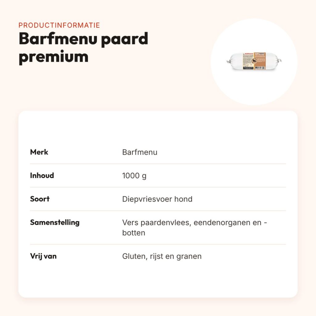 Barfmenu paard premium hondenvoer 1000 g – glutenvrij – productinformatie