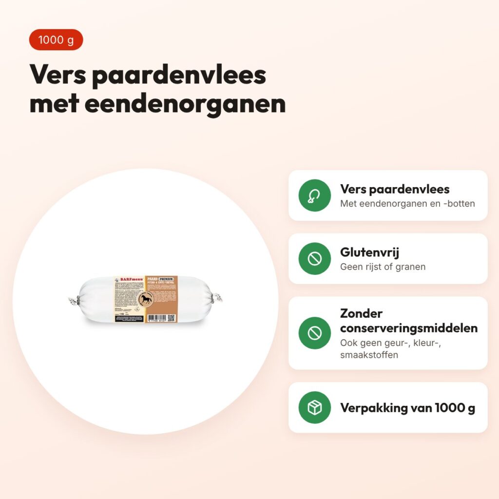 Barfmenu paard premium hondenvoer 1000 g – glutenvrij – voordelen
