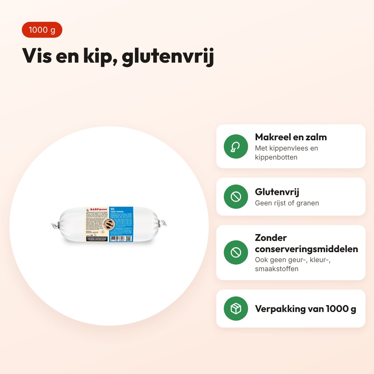 Barfmenu vis hondenvoer 1000 g – glutenvrij – voordelen