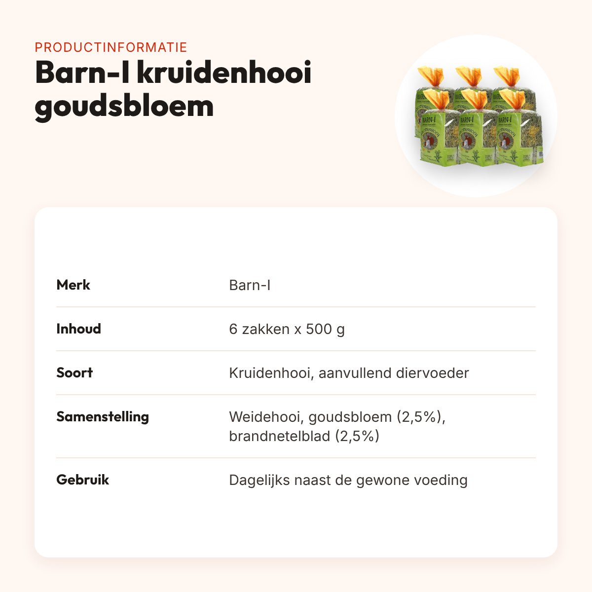 Barn-I kruidenhooi goudsbloem en brandnetel 6 x 500 g – productinformatie