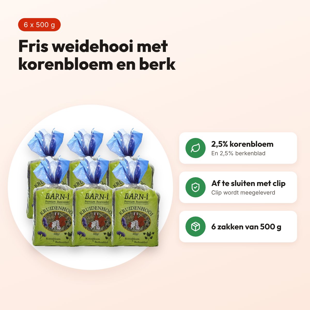 Barn-I kruidenhooi korenbloem en berkenblad 6 x 500 g – voordelen