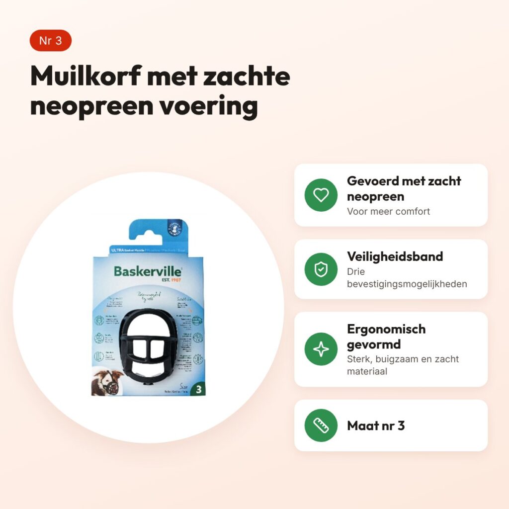 Baskerville Ultra Muzzle muilkorf nr 3 – neopreen gevoerd – voordelen