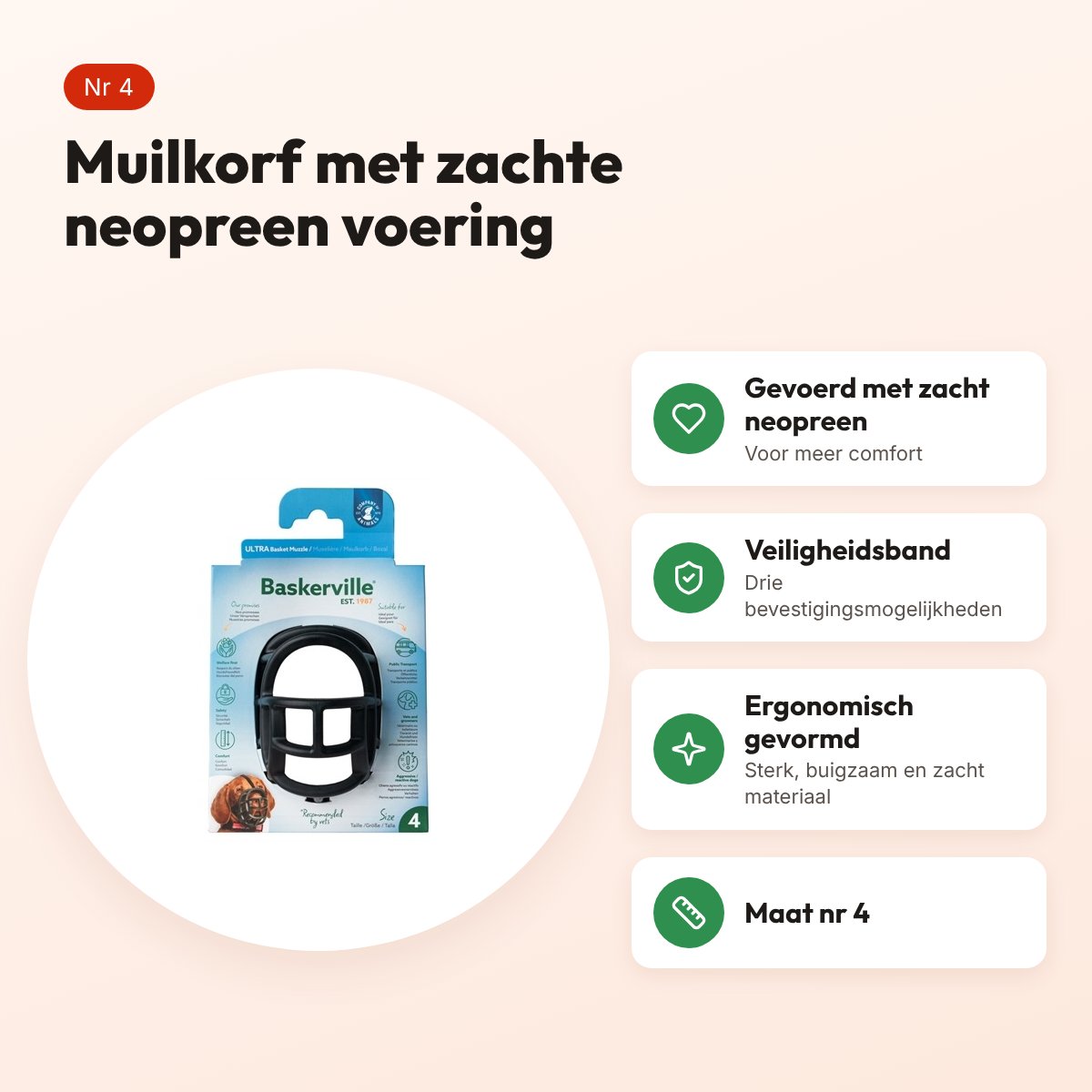 Baskerville Ultra Muzzle muilkorf nr 4 – neopreen gevoerd – voordelen