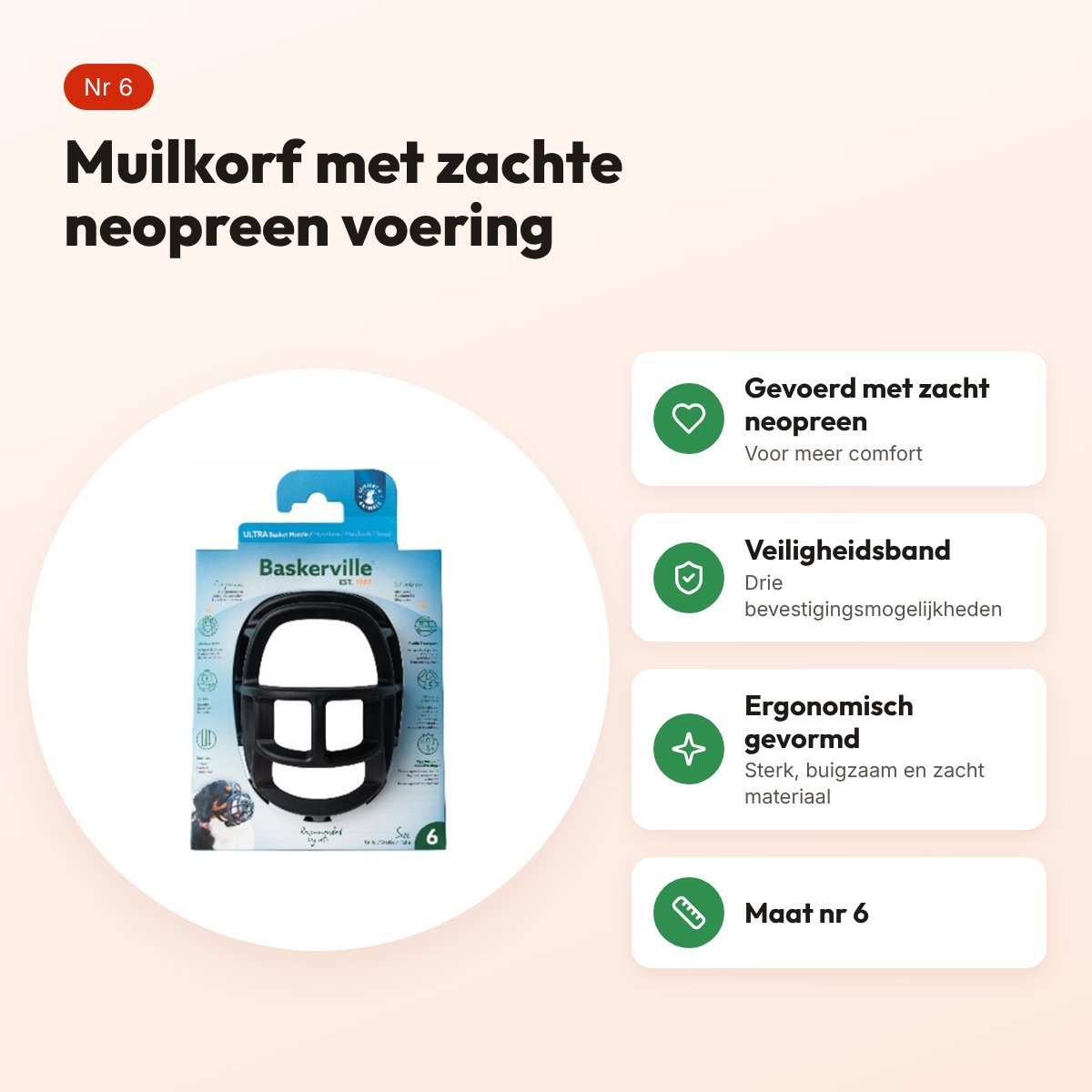 Baskerville Ultra Muzzle muilkorf nr 6 – neopreen gevoerd – voordelen