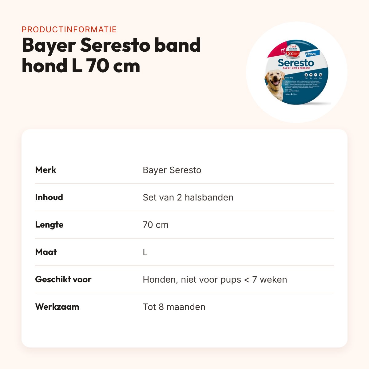 Bayer Seresto teken- en vlooienband hond L 70 cm – set van 2 halsbanden – productinformatie