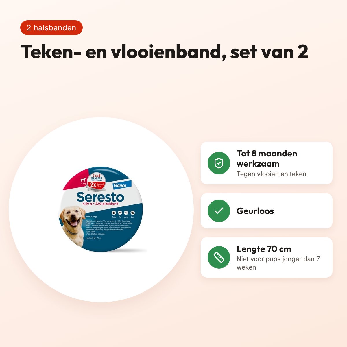 Bayer Seresto teken- en vlooienband hond L 70 cm – set van 2 halsbanden – voordelen