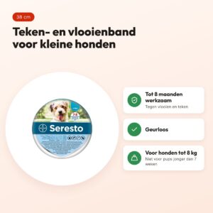Bayer Seresto teken- en vlooienband hond S 38 cm – tot 8 kg, geurloos – voordelen