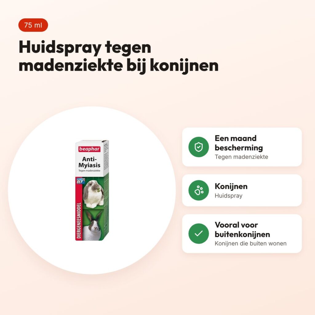 Beaphar Anti-Myiasis tegen madenziekte bij konijnen 75 ml – huidspray – voordelen