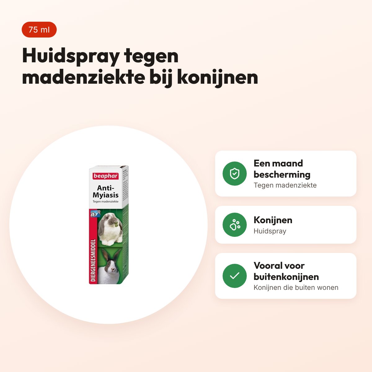 Beaphar Anti-Myiasis tegen madenziekte bij konijnen 75 ml – huidspray – voordelen