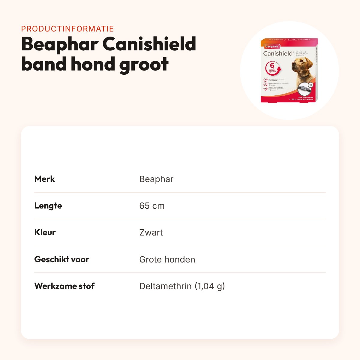 Beaphar Canishield vlooien- en tekenband hond groot 65 cm – zwart – productinformatie
