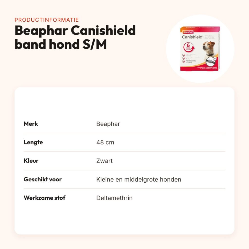 Beaphar Canishield vlooien- en tekenband hond klein/middel 48 cm – zwart – productinformatie
