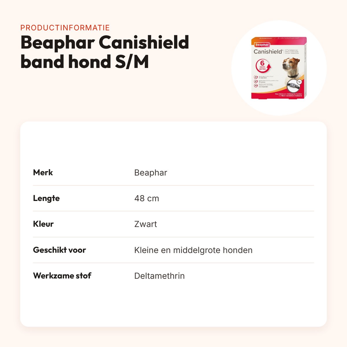Beaphar Canishield vlooien- en tekenband hond klein/middel 48 cm – zwart – productinformatie