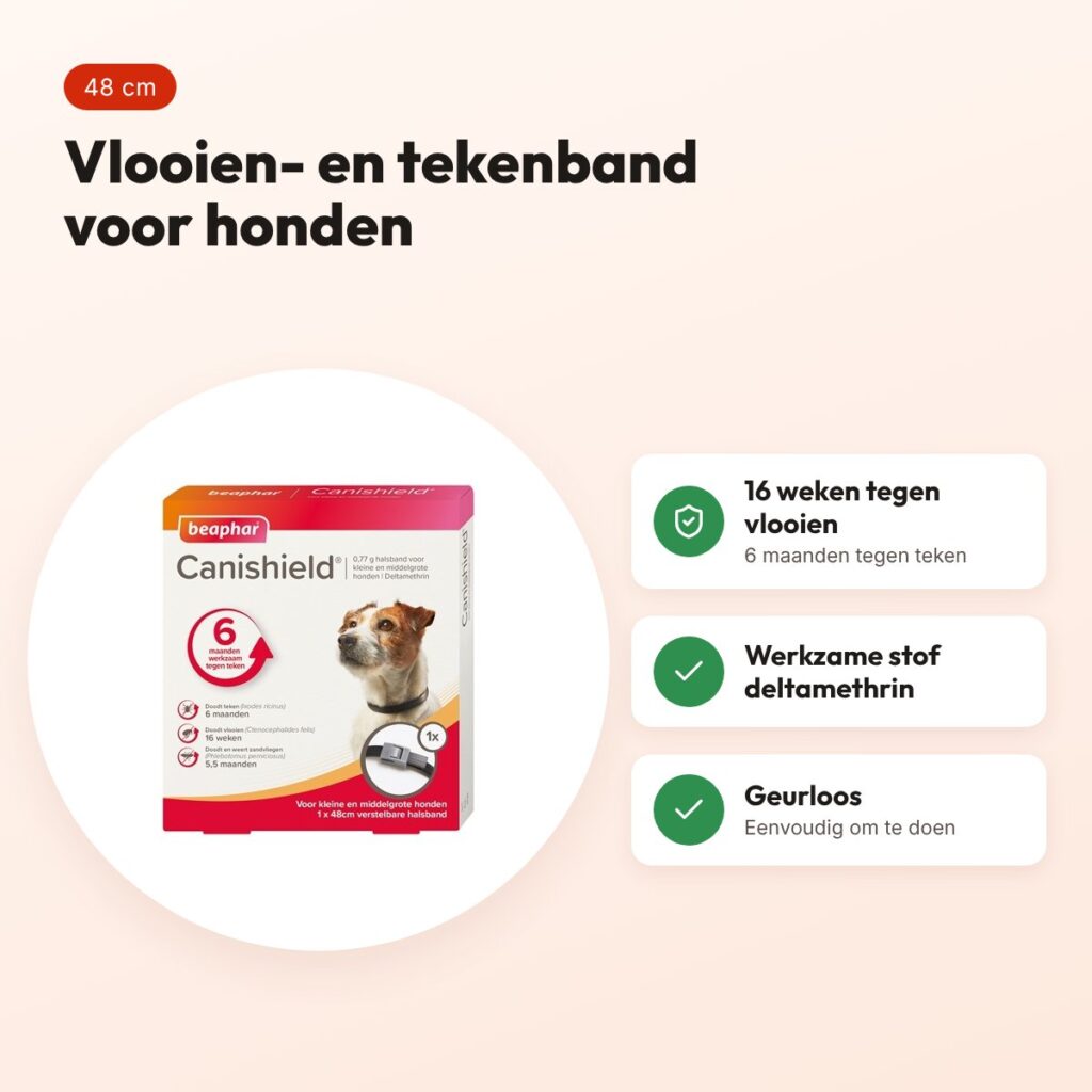 Beaphar Canishield vlooien- en tekenband hond klein/middel 48 cm – zwart – voordelen
